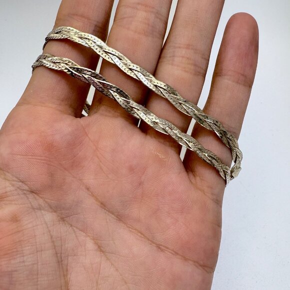 Sterling Silver 925 Braided Flattened Curb Link Chain 5mm Size 17.5" Length - Picture 5 of 11